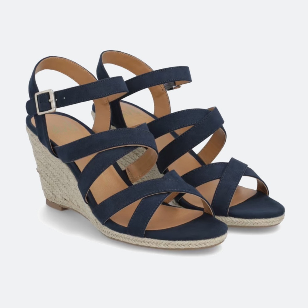 DV8 Plume Ankle Strap Espadrille Wedge in Navy Sz8 NWOT